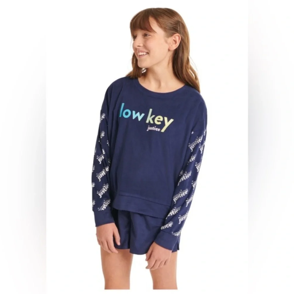 Justice Girls cozy 2pc fleece glitter Top & pullon Sleep pajamas shorts set sz S